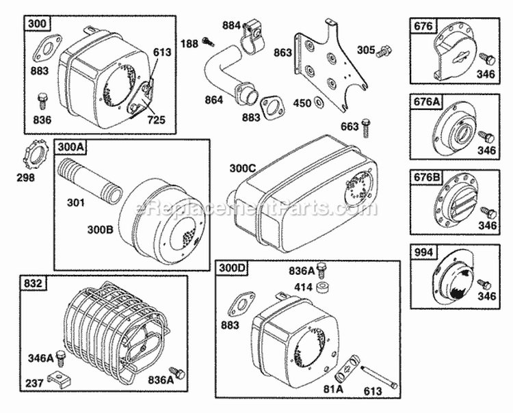 Muffler Grps Diagram and Parts List for 254422-0535-01  Briggs and Stratton Engine